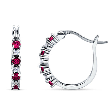 Half Eternity Huggie Hoop Earrings Simulated Ruby 925 Sterling Silver Wholesale